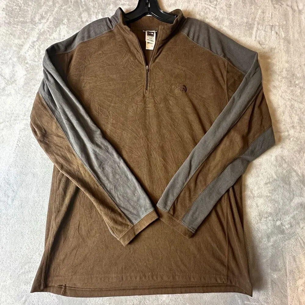 The North Face Men's XL Brown/Gray Colorblock 1/4 Zip Mock Neck Fleece Logo